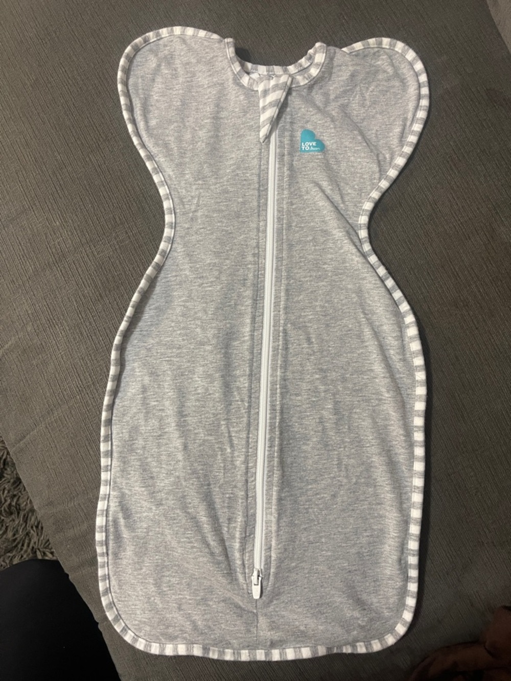 Love to Dream Grey Swaddle with Teal Logo